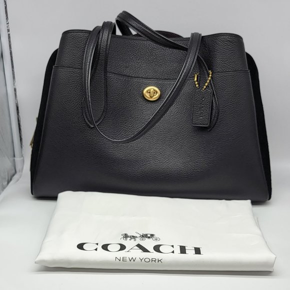 Coach Mixed Leather Lora Carryall 89486 Black Pebbled - Picture 1 of 10